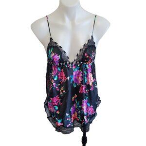 Victoria's Secret Sexy Black Y2K Goth Floral Lace Babydoll Slip Cami Tank Top S